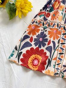 Soleia 女士绿白印花方领泡泡袖收腰阔腿连体裤，度假款 - 彩色 - 查看 5