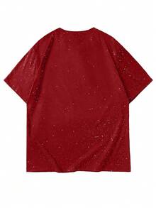Claim Dot 男士圆领短袖金属银星印花休闲T恤 - 酒紅色 - 查看 3
