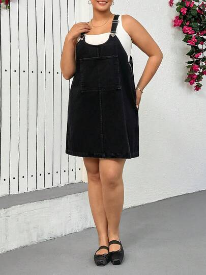 EURMUSE Sukienka jeansowa z kieszeniami z przodu i z przodu