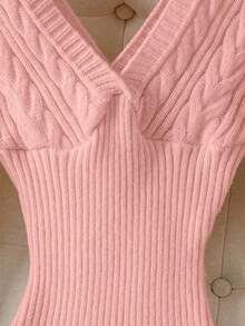 Franclia Women's Solid Color Minimalist Long Sleeve Casual Dress - Pink - View 3