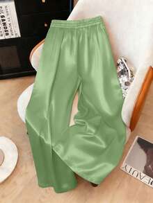 Franclia 大码缎面抽绳系腰直筒裤 - Limelight Green - 查看 2