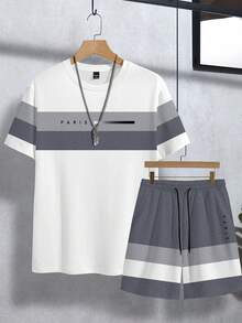 Manfinity Homme Conjunto de camisetas de hombre con estilo parisino a rayas y degradado - Multicolor - Ver 3