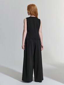 Maija Kids Maija Kids 少女黑色金属花卉图案搭扣吊带背心和阔腿裤休闲套装 - 黑色 - 查看 2