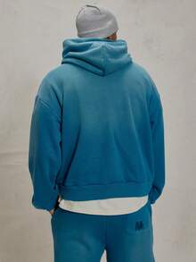 Musero Oversized Langarm Gewaschen Kapuzenpullover mit Marken-Patch-Details Trainingsanzug Co-Ord Sweatshirt Oberteil nur Herbst Kapuzenpullover Essentials Frühling&Sommer - Blau - Übersicht 2