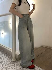 DAZY Women's Loose Fit Rhinestone Embellished Washed Denim Jeans - Blue - View 6