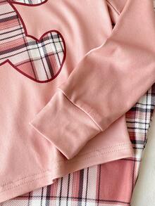 Bộ 2 món đồ mặc nhà thoải mái cho bé gái, gồm áo in hình gấu dễ thương và quần legging kẻ caro cổ điển. - Bụi hồng - Xem 5