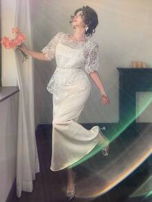 DAZY Women's Elegant Lace Sleeveless Dress With Belt, 2 Pieces Set, Summer - Beige - View 7