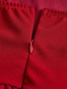 SHEIN Girlism 儿童少女纯色褶皱前开襟优雅收腰吊带连衣裙舞会礼服柔软优雅派对连衣裙红色收腰连衣裙褶皱上身连衣裙吊带连衣裙迷你连衣裙，儿童 - 酒紅色 - 查看 3