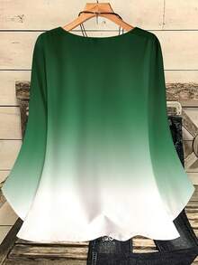 EMERY ROSE Camisa holgada de manga 3/4 con cuello redondo y estampado de trébol degradado para mujer talla grande - Multicolor - Ver 2