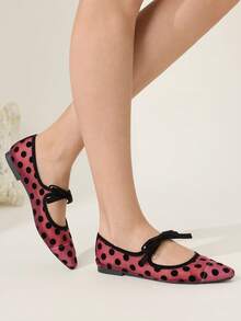 CUCCOO CHICEST 新款网眼波点蝴蝶结装饰尖头优雅百搭女士平底鞋，适合春季、春假、复活节和圣诞节穿着。 - 酒紅色 - 查看 7