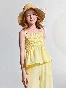 Maija Kids Maija Kids Tween Girl Yellow Bubble Crinkle Fabric Camisole & Loose Pants Casual Outfit - Yellow - View 6