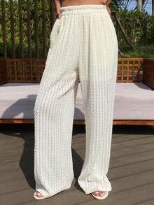 DAZY White Bohemian Semi-Sheer Jacquard Knit Women's Sleepwear Bottom - White - View 6
