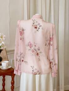 Modelyn Áo sơ mi nữ thanh lịch, in hoa, cổ buộc dây, thích hợp cho công sở. - Nhiều màu - Xem 4