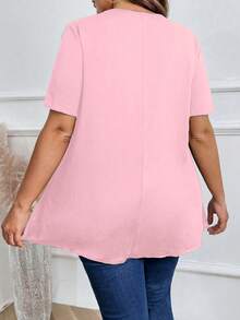 Women's Plus Size Pink Short Sleeve T-Shirt With Round Neck And Regular Hem Detail - Pink - View 2