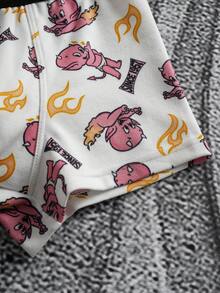 SHEIN HOT STUFF Young Boy 3pcs Comfortable Soft Breathable All-Over Print Boxer Briefs - Black and White - View 11