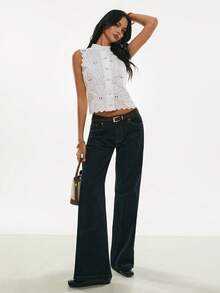 Poéselle Women's Summer Minimalist Hollow Embroidery Button Sleeveless Shell Trim Blouse,White Sleeveless English Lace Blouse, Stand-Up Collar Embroidered Top, Summer Openwork Shirt, Chinese Styles Button-Fastening Shirt, Chinese Styles Shirt,Chinese Knot Buttons - White - View 6