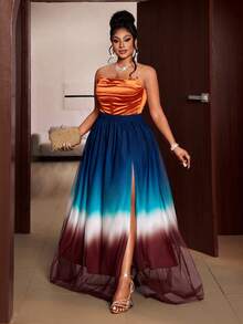 Maweii 大码夏季渐变褶皱网纱裙 - 彩色 - 查看 7