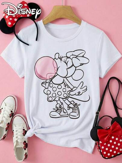 DISNEY MINNIE MOUSE playera camiseta manga corta dama mujer estampado brillos casual moderno y divertido para looks urbanos y temáticos