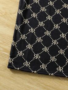 1pc Teen Boy Summer Casual Teenager Boys Short Sleeve T-Shirt, Black Base With Gold DR Letter Diamond Grid Print, Round Neck, Loose Fit, Daily, Outing, Breathable, - Black - View 4