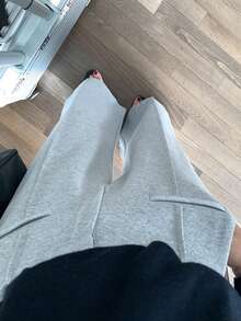 DAZY 女士灰色弹力腰休闲阔腿裤，秋冬季，简约，宽松，显瘦 - 灰色 - 查看 5