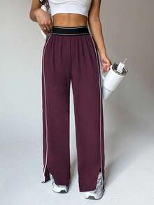 Dewbera Women's Loose Fit Straight Leg Sweatpants With Pockets, Waistband Contrast Stripe, High Elasticity, Suitable For Daily Casual Wear, Running, Yoga, Gym, Tennis, Golf, Autumn/Winter