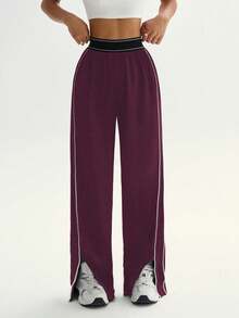 Dewbera Women's Loose Fit Straight Leg Sweatpants With Pockets, Waistband Contrast Stripe, High Elasticity, Suitable For Daily Casual Wear, Running, Yoga, Gym, Tennis, Golf, Autumn/Winter