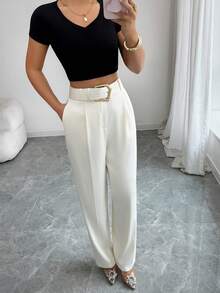 Modelyn New High Waist Versatile Slimming Elegant Casual/Work Wear Long Pants - Beige - View 4