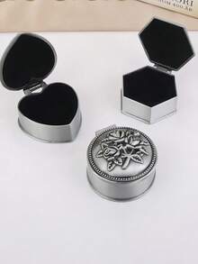 1个小型金属复古经典创意珍藏首饰盒，仿古金色，女士礼品旅行日常使用复古风格首饰收纳盒 - 彩色 - 查看 2