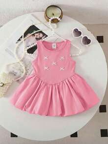 SHEIN Cute Pink Knitted Sleeveless Romper For Baby Girl, Summer - Pink - View 1