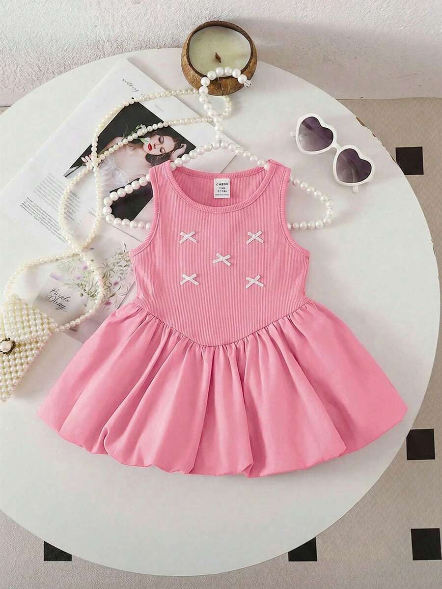 SHEIN Cute Pink Knitted Sleeveless Romper For Baby Girl, Summer - Pink - View 1