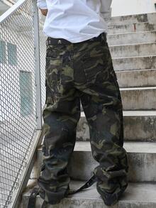 Manfinity EMRG Men's Street Fashion Camo Print Pocket Denim Jeans - Army Green - View 2