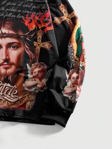 Sudadera casual con gráfico de eslogan para hombres, otoño/invierno - Negro - Ver 4