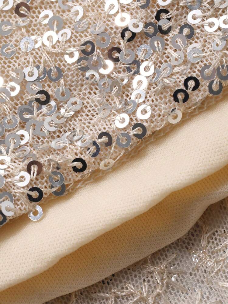 Women's Elegant Sequin Patchwork V-Neck Flare Sleeve Mid-Length Dress, Spring/Summer Wedding Guest Dress Sparkly Dress Maxi Dress Sundress