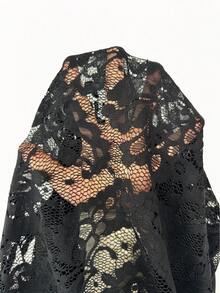 Selianne Women's Lace Hollow Out Round Neck Short Sleeve Bodysuit - Black - View 7