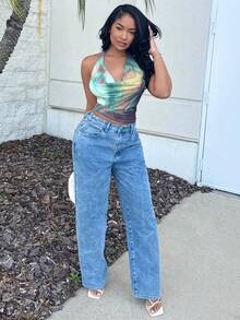 Alexandranx Women's Fashion Sexy Tie-Dye Halter Backless Top , Winter ,Autumn Women ,Halloween,New Year , Thanksgiving For Women,Party ,Beach,Cute Tops - Multicolor - View 5