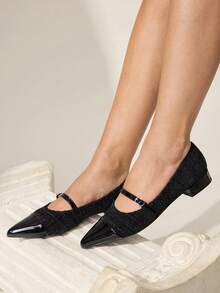 CUCCOO CHICEST Bombas de tacón grueso con diseño de hebilla, elegantes y de moda, con punta puntiaguda para mujer - Negro - Ver 5