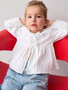 Maija Blouse à manches bouffantes avec décor papillon pour jeune fille - Blanc - Voir 6