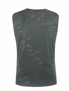 Manfinity Homme 男士休闲亮面印花背心，夏季 - 灰色 - 查看 3