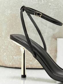 SHUZIA Women's Elegant Minimalist Ankle Strap Stiletto Heel Sandals - Black - View 6