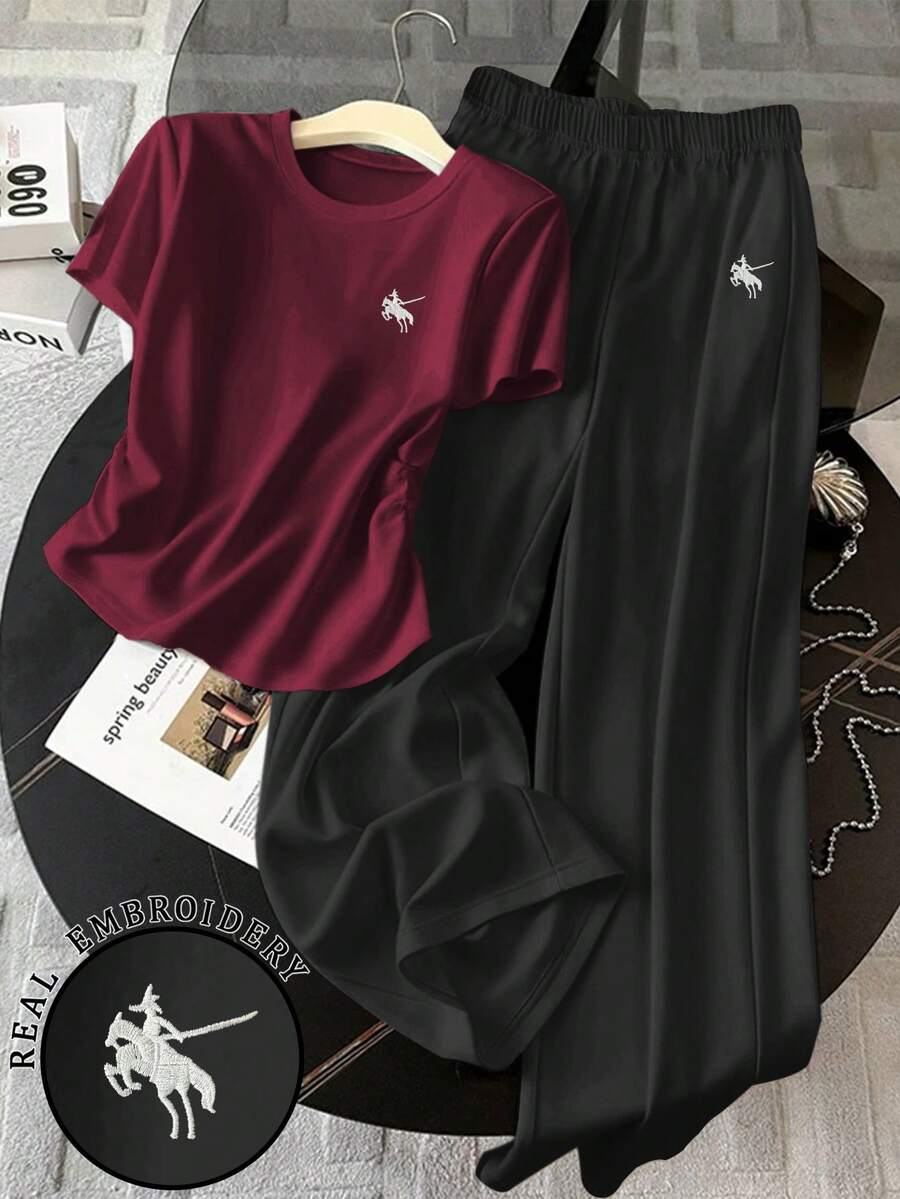 Resyla 两件套女士休闲短袖T恤和宽松长裤套装 - 彩色 - 查看 1