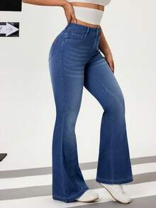 Flexra Women's Casual Washed Slim Fit Flare Jeans - Blue - View 8