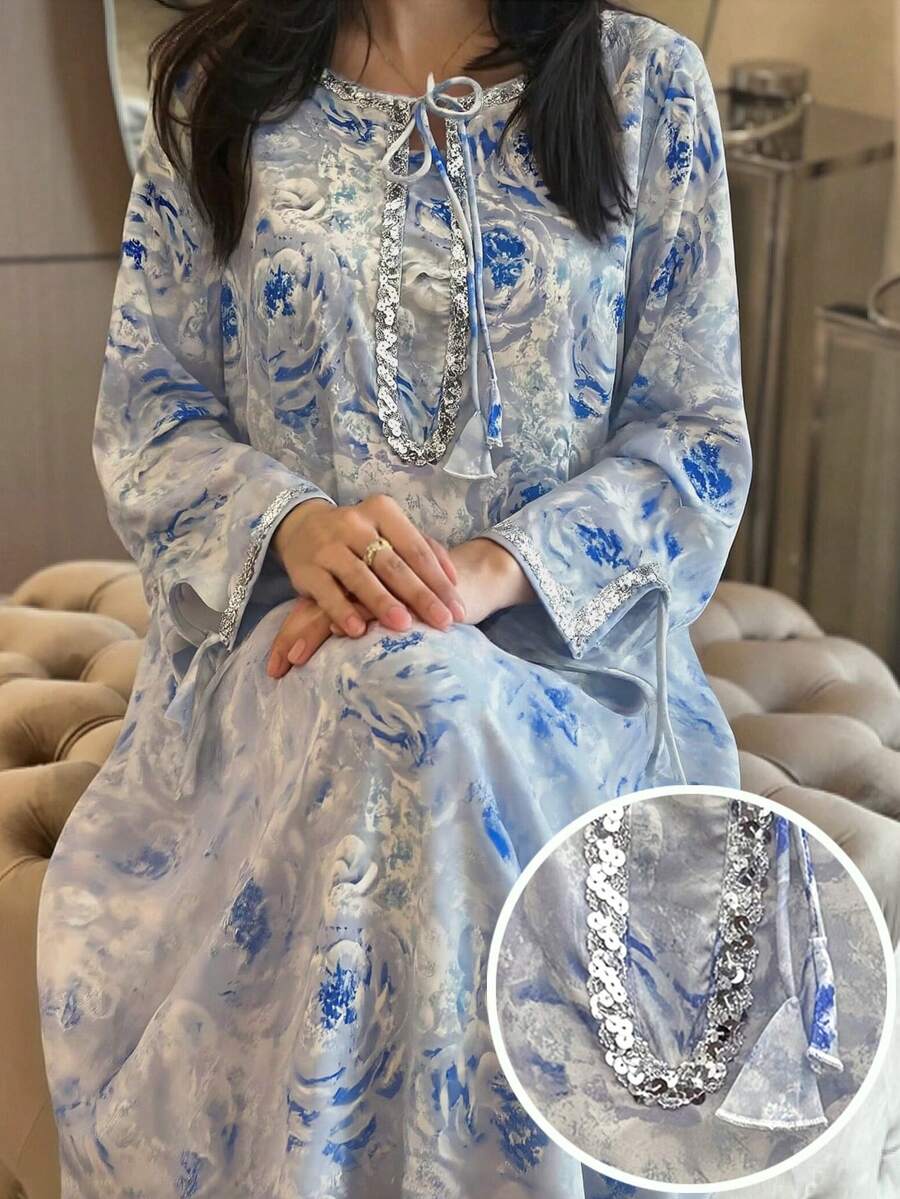 Yasmyna New Arrival Tie Collar Bow Loose Comfortable Ditsy Floral Vacation Casual Everyday Versatile Elegant Dress