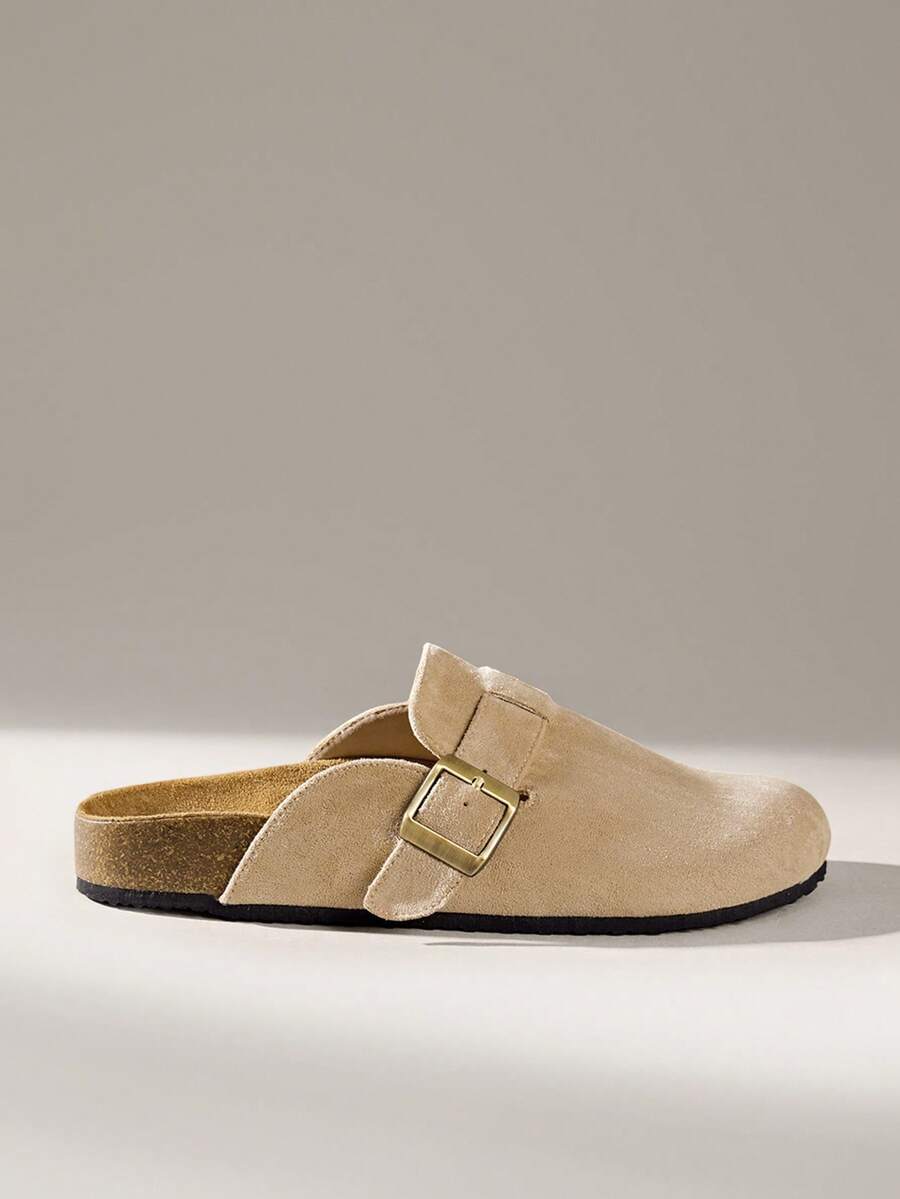 Solecia Women's Casual Slip-On Mules With Buckle Design - Apricot - View 1