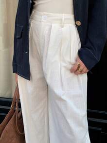 Solavon New Design Casual Barrel Leg Pants, Relaxed Fit - White - View 6