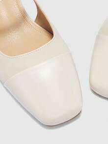 CUCCOO BIZCHIC Women's Classic Black Strap Low Heel Pumps For Christmas Spring Shoes - Rice apricot white - View 8