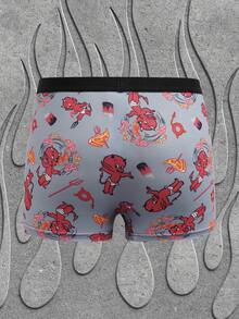 SHEIN HOT STUFF Tween Boy Cartoon Pattern Contrast Trim Boxer Briefs - Orange - View 8