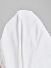 Ontre 女士宽松象牙白仿丝柔软触感面料衬衫，立领、落肩、长袖，不对称荷叶边领口设计，现代都市时尚商务休闲办公装，高品质机场、邮轮、婚礼宾客着装，简约优雅的中东风情百搭上衣 - 白色 - 查看 8