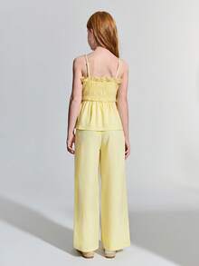 Maija Kids Maija Kids Tween Girl Yellow Bubble Crinkle Fabric Camisole & Loose Pants Casual Outfit - Yellow - View 2