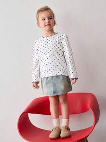 Maija Kids Young Girl Polka Dot Print Crew Neck Long Sleeve Casual T-Shirt - Apricot - View 5