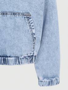 Tween Girls 2-Piece Denim Outfit,Light Blue Hooded Cropped Sweatshirt & Jogger Pants,Autumn Streetwear School Back-To-School Casual Daily Wear Set - Light Wash - View 8